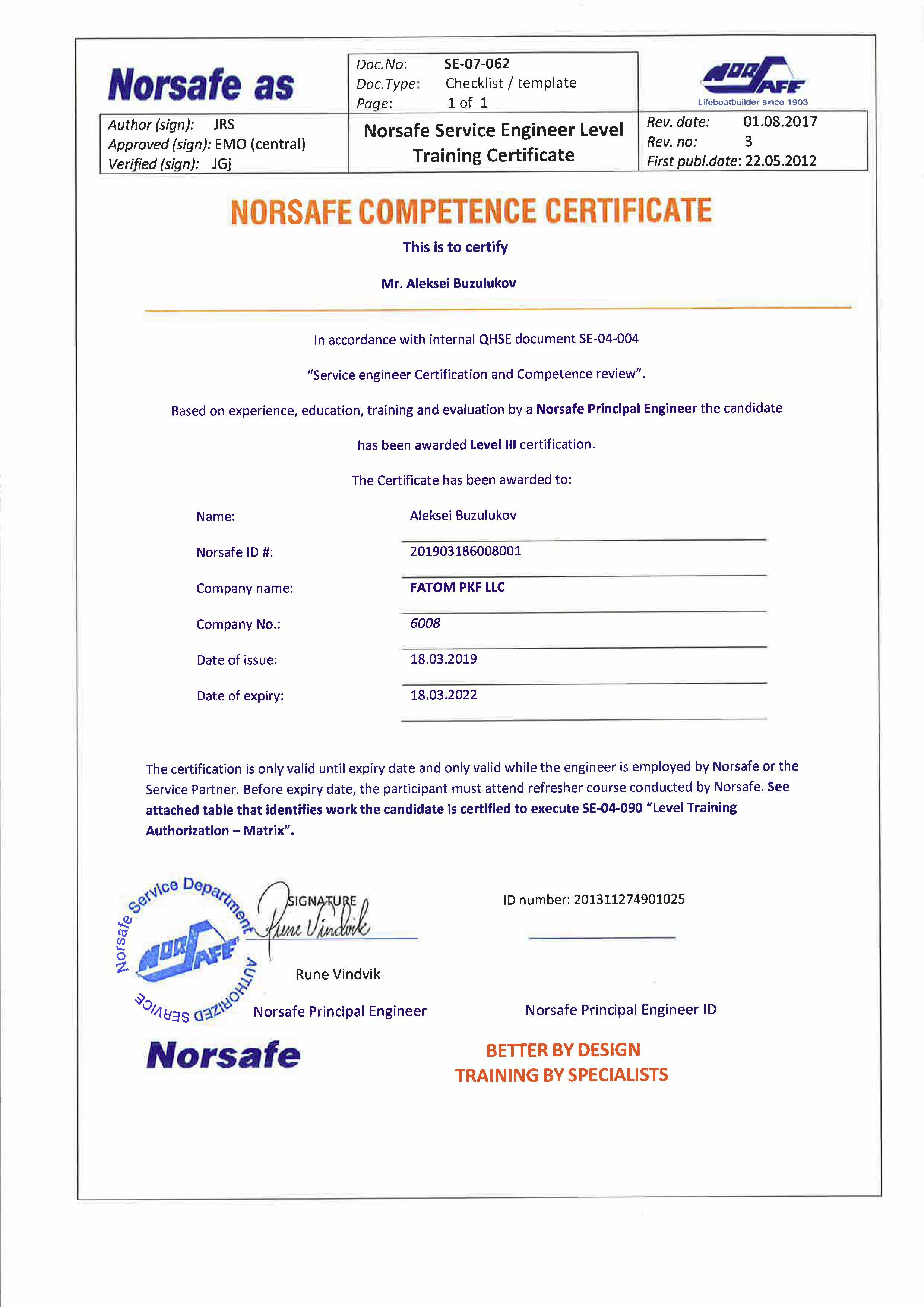 Norsafe Competence Certificate